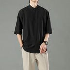 Japanese Stand Collar Non Iron Stretch Shirt Men Summer Loose Solid Short Sleeve Business Casual Daily Office Commute Wear Top Gift