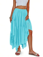Womens Boho Asymmetric High-Low Hem Flowy Maxi Skirt Casual Summer
