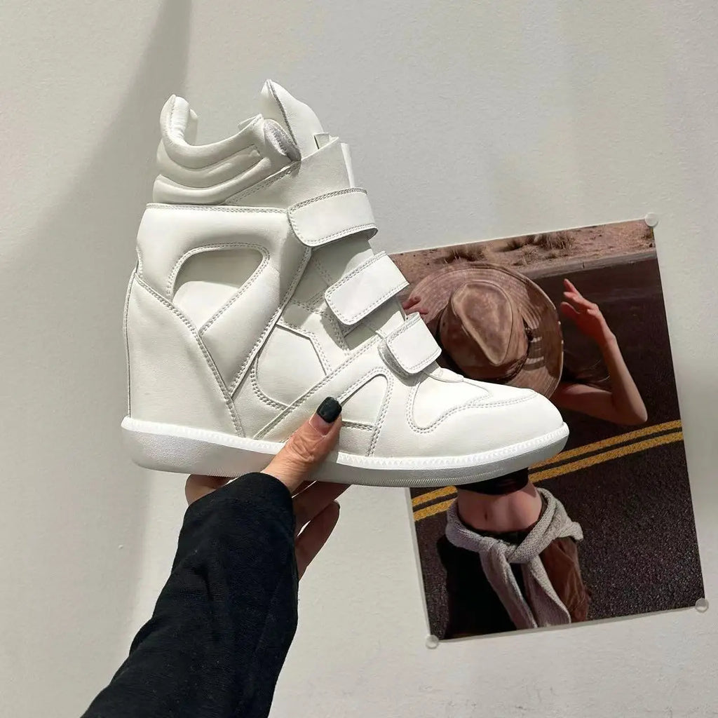 Vintage Style High Top Wedge Sneakers Women Hidden Heel Platform Shoes Chunky Trainer Hook Loop Strap Casual Fashion Board Shoes 2026 New