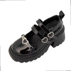 2024 Sweet Heart-Shaped Buckle Lolita Shoes Women Patent Leather Platform Mary Janes Chunky Heels Pumps