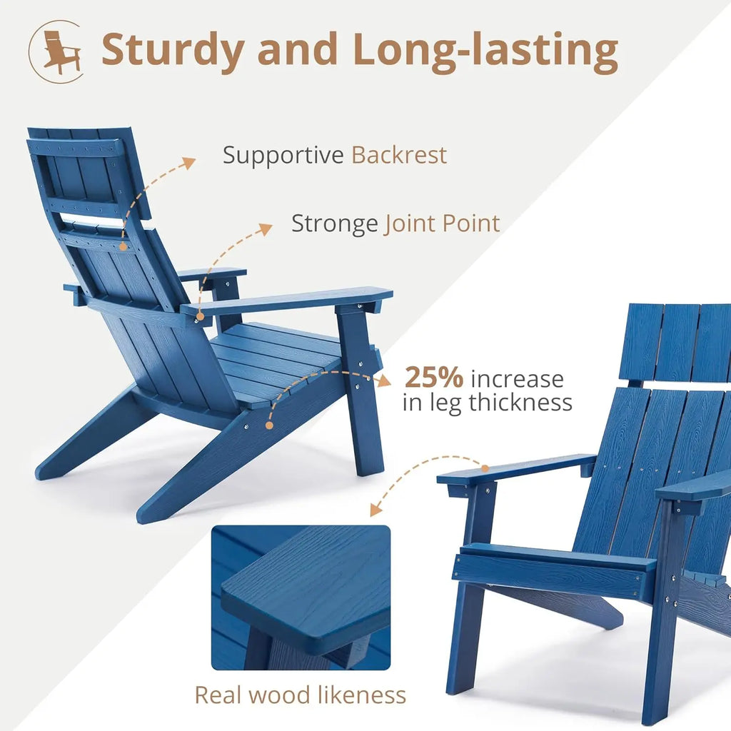 Modern Adirondack Chairs Set of 2, Navy Blue Plastic Adirondack Chair, High Back Poly Adirondack Fire Pit Chairs, Customized