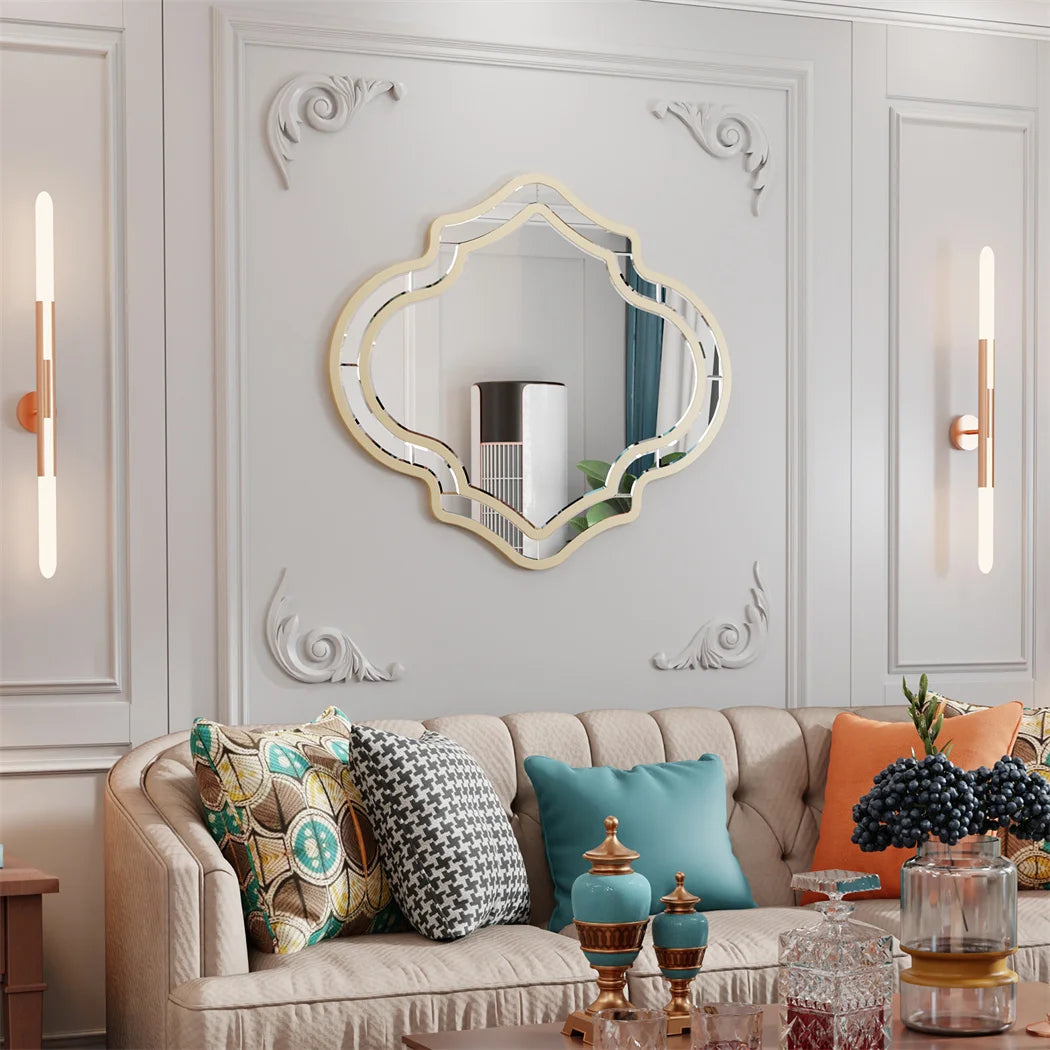 LUVODI Irregular Silver Wall Mirror with Golden Rim Decorative Home Accents for Entryway And Fireplace Hanging