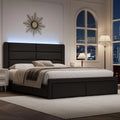 Upholstered Bed Frame with Headboard and LED Lights, Modern Faux Leather Bed Frame with Wooden Slats Support and Heavy Duty Mat