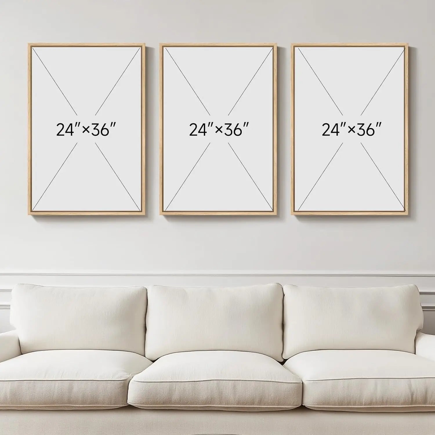 Set of 3 Framed Sage Green Calming Abstract Landscape Canvas Wall Art Prints 24 X 36 Inch, Neutral Tone Wall Decor for Hallway Dining Room Bedroom Office Indoor Home Display