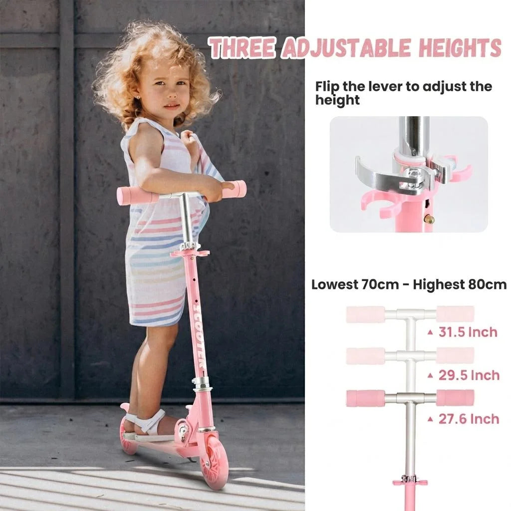 Two Wheel Scooter for for Kids Adults 3-8+,Kick Scooters with Light-Up ABEC-10 Wheels Folding Kick Scooter with 3 Levels Adjustable Handlebar and Rear Brake for Girls Boys,Lightweight
