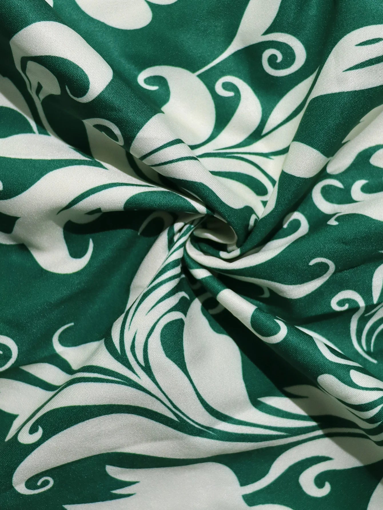 2-Piece Dark Green Round Neck Pleated Sleeveless Top Baroque Floral Print Wide Leg Pants Luxury Feel Women Office Commute Outfit