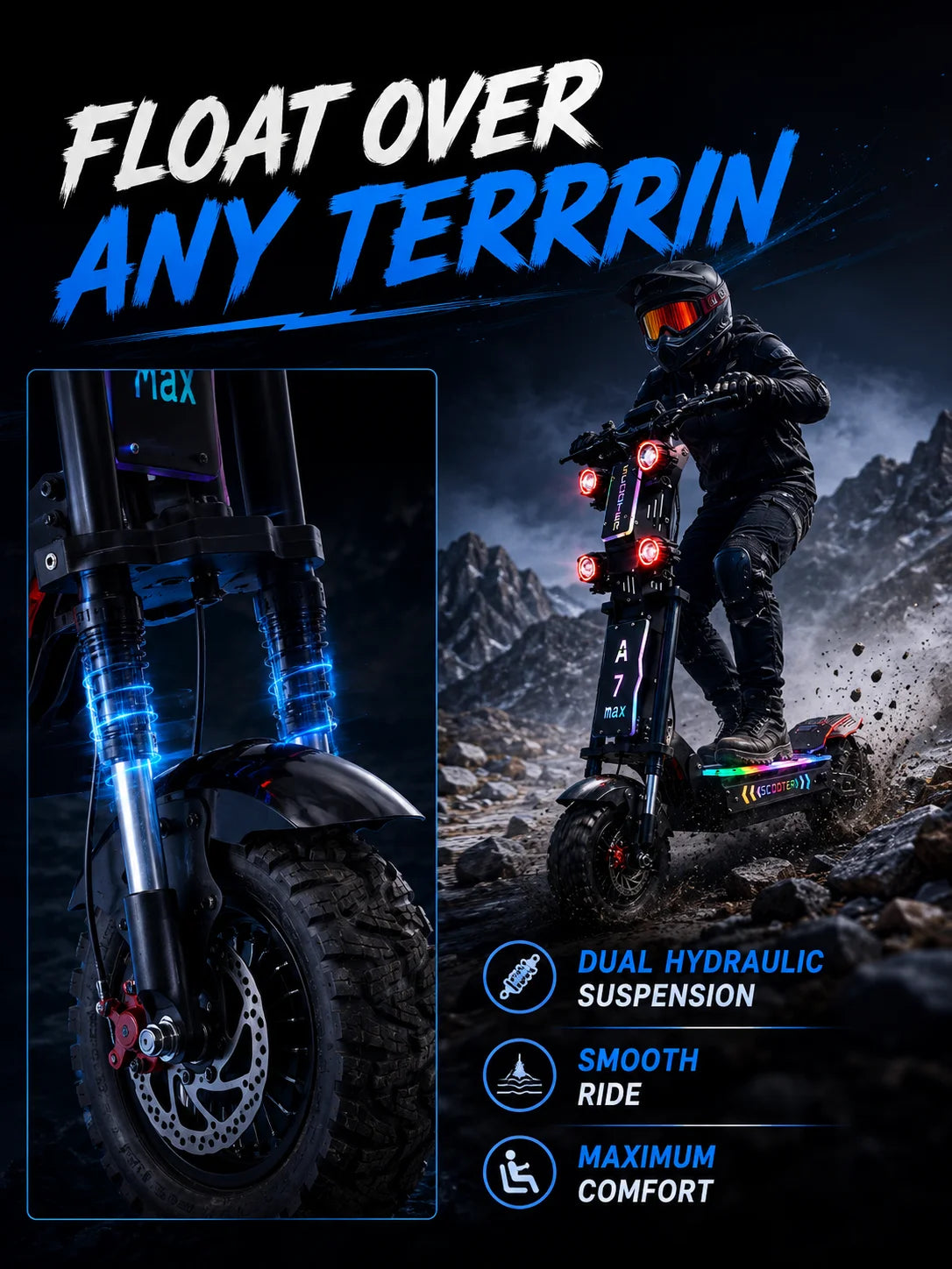 Gleeride A7 MAX 13" Off-road Electric Scooter 2*5000W Motors 72V 50Ah Battery(New Update)