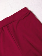 2-Piece Wine Red Halter Neck Ruffle Chiffon Top Wide Leg Pants Elegant Women Party Banquet Outfit
