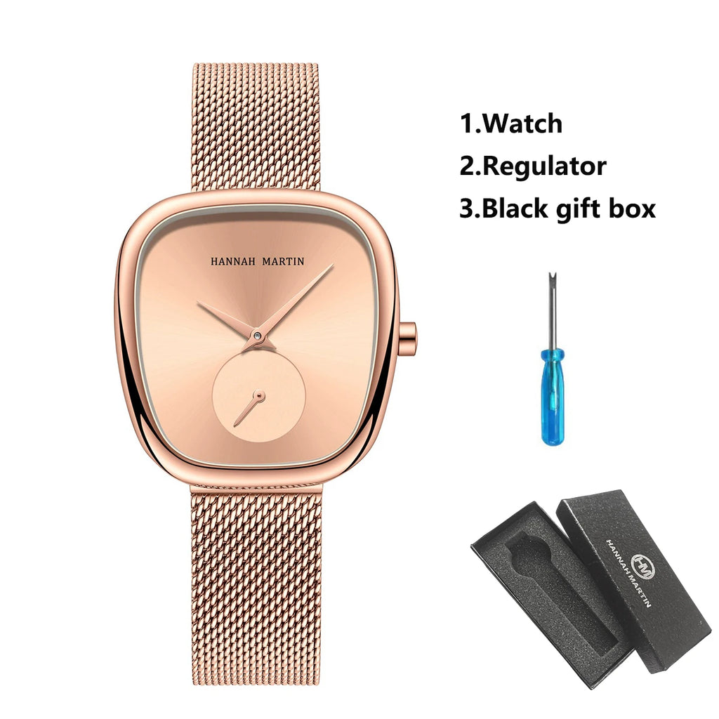 US Local Shipping Women's Watch Oval Rose Gold Case 34mm White Minimalist Dial Original Clock Quartz Movement, Creative Sub Dial, Stainless Steel Mesh Belt, Daily Matching, Work Commuting, Women Jewelry Watch