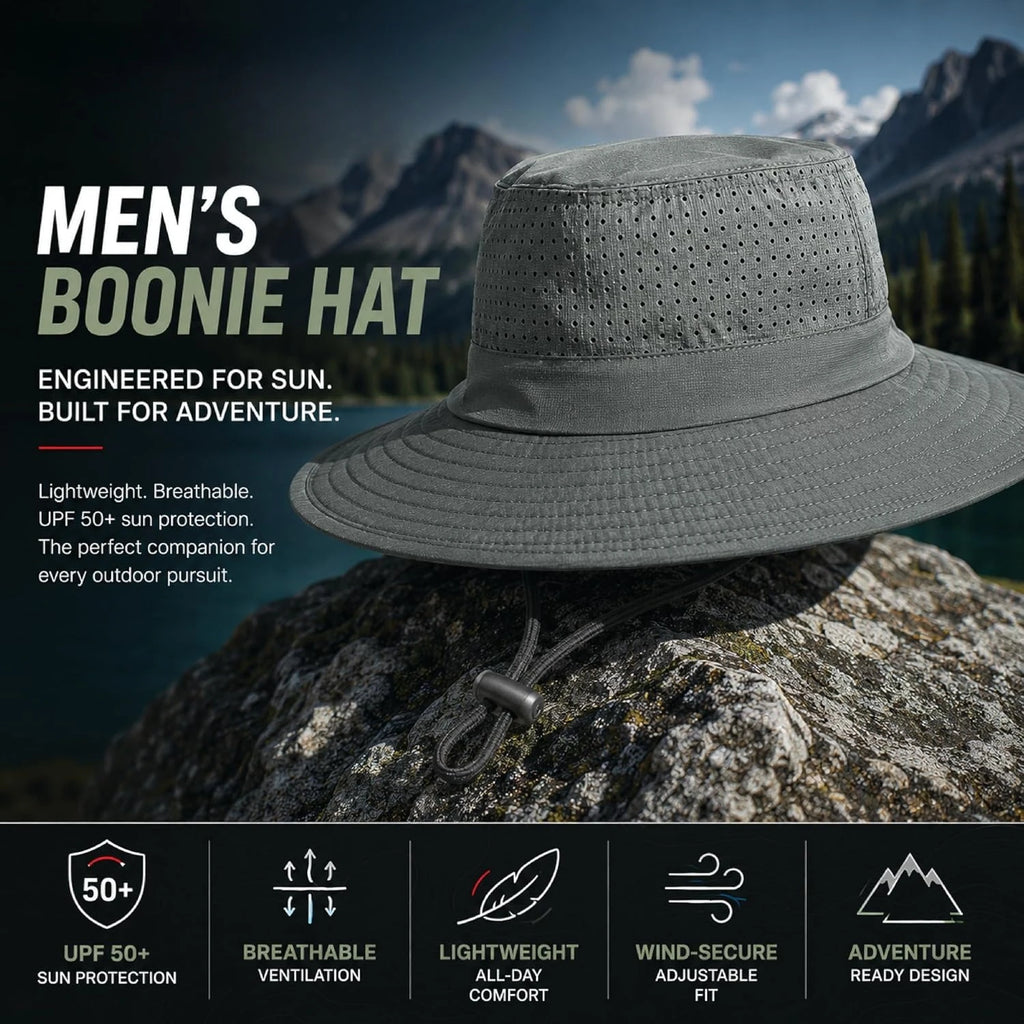 Spyder Breathable Cooling Boonie Sun Hat UPF 50+ Wide Brim Windproof Outdoor Bucket Hat for Men Fishing Hiking Safari Beach