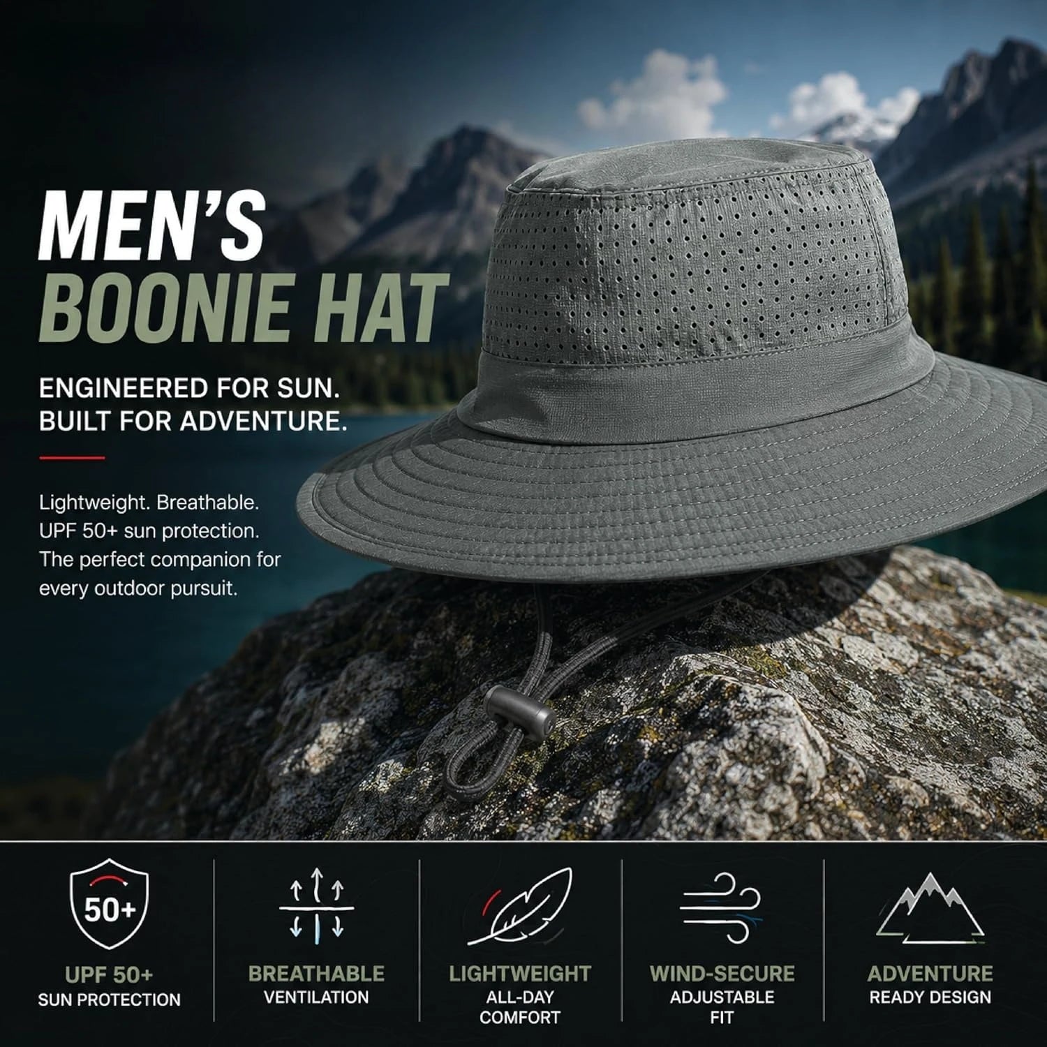 Spyder Breathable Cooling Boonie Sun Hat UPF 50+ Wide Brim Windproof Outdoor Bucket Hat for Men Fishing Hiking Safari Beach