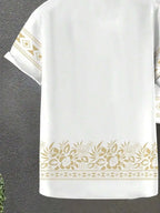 Mens Lapel Shirt And Beach Shorts Set White With Geometric Pattern Casual Summer Outfit