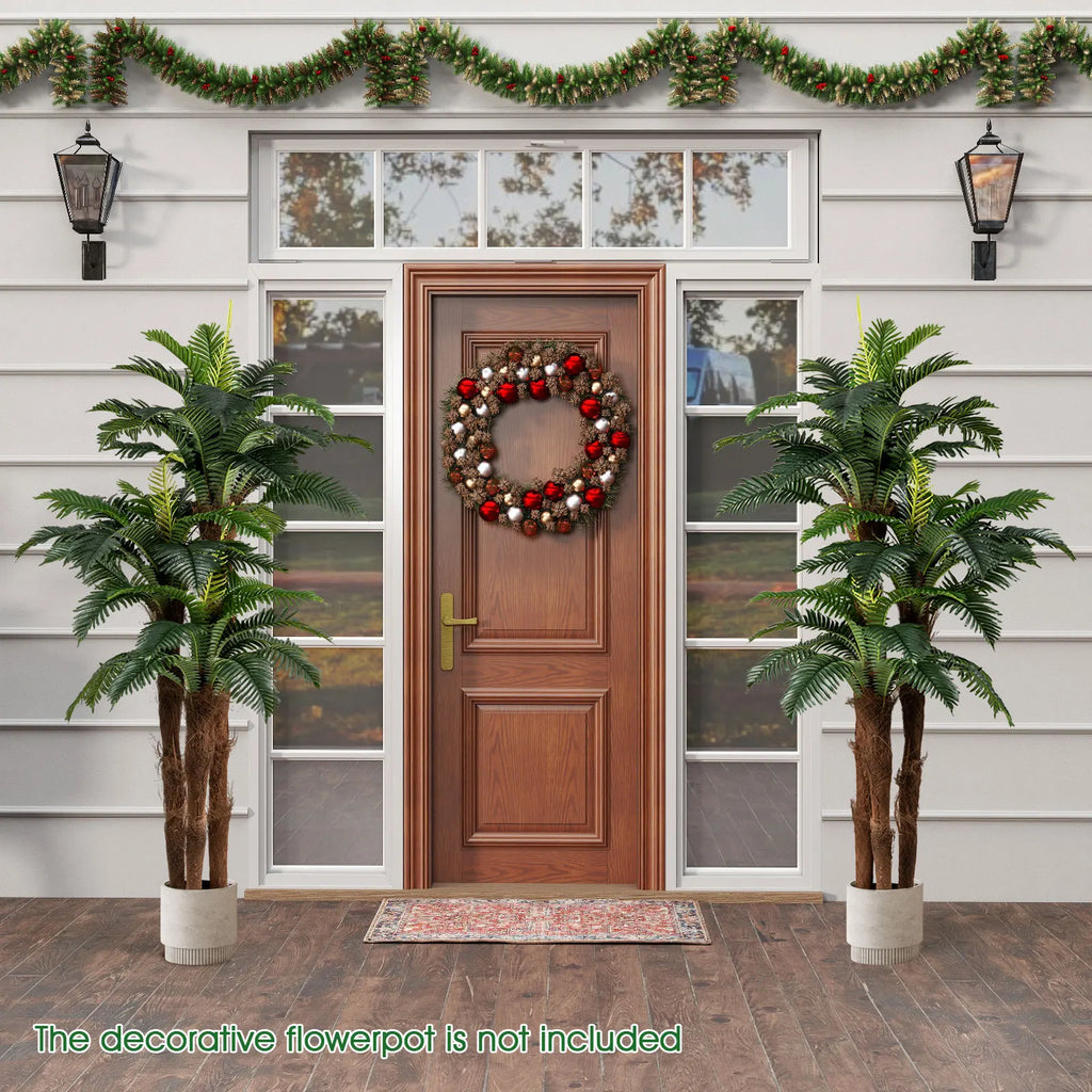 2 Pack Artificial Palm Tree 6. 3 ft Tall Fake Tropical Plant w/ 3 Real Barks