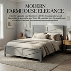 Farmhouse Queen Bed with Barn Door Headboard and Footboard, Pinewood Frame, Grey