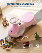 12V 2-in-1 Kids Electric Wiggle Car Ride On – Pedal & Swing, 360° Steering, Flashing Wheels, Music, Anti-Rollover, Rechargeable Battery, High Weight Capacity – Indoor Outdoor