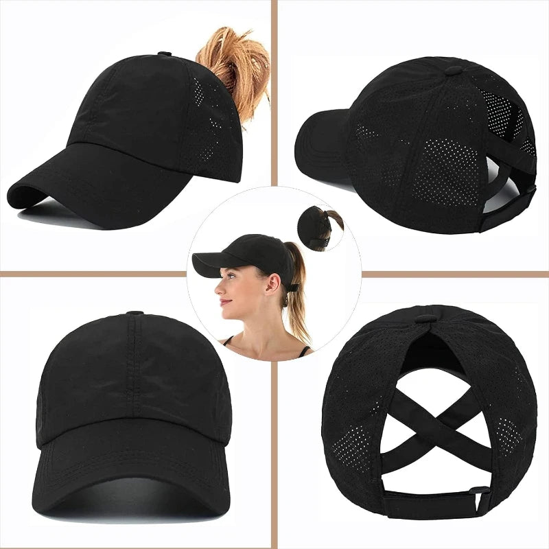 Quick Drying Trucker Hats 1pc Womens Criss Cross Ponytail Baseball Cap Adjustable High Messy Bun Ponycap Unisex Adult
