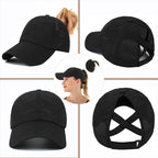 Quick Drying Trucker Hats 1pc Womens Criss Cross Ponytail Baseball Cap Adjustable High Messy Bun Ponycap Unisex Adult