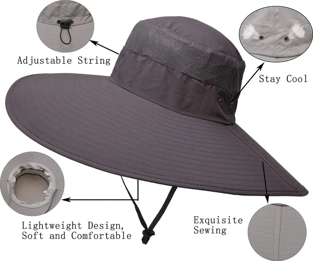 Leotruny Lightweight Windproof Super Wide Brim Waterproof Bucket Hat UPF 50+ UV Resistant Outdoor Sun Hat For Beach Fishing Travel Gardening