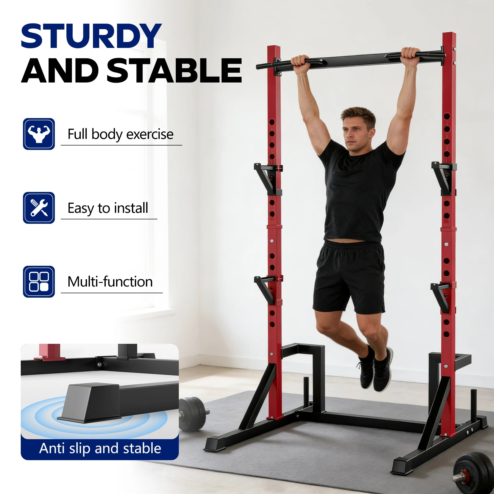 KERDOM Multifunction Power Rack with Pull up Bar, Heavy Capacity 360kg, Height Adjustable Squat Stand Rack for Home Gym Equipment, Power Tower Pull Up Dip Station Training Fitness Equipment for Home Outdoor Muscles Trainer, B