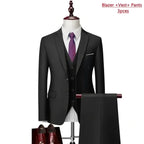 Men Lapel Black Collar 3 Pcs Suit Set Coat Vest Trousers / Business Groom Wedding Dress Fprmal Blazer Pants Waistcoat