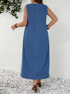 Mature Denim Plus Size Women Loose Fit Denim Sleeveless Shift Dress,Valentine's Day,Summer,Carnival,Beach,Party,Elegant Party