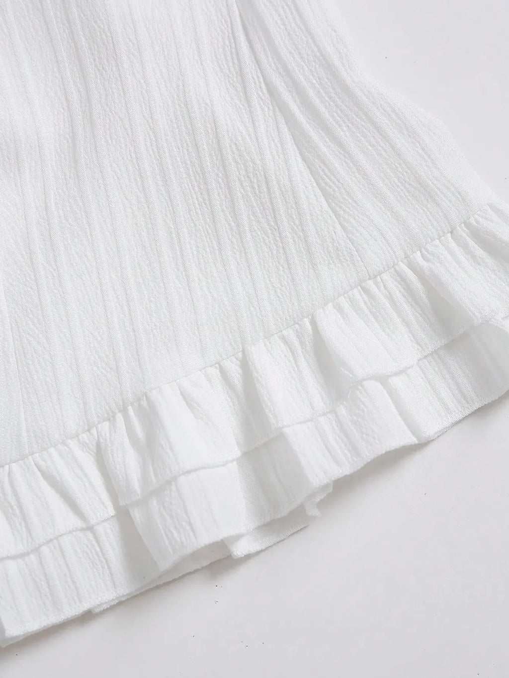 Womens Summer Solid White Ruffle Short Sleeve Blouse