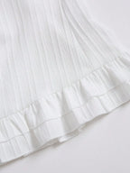 Womens Summer Solid White Ruffle Short Sleeve Blouse
