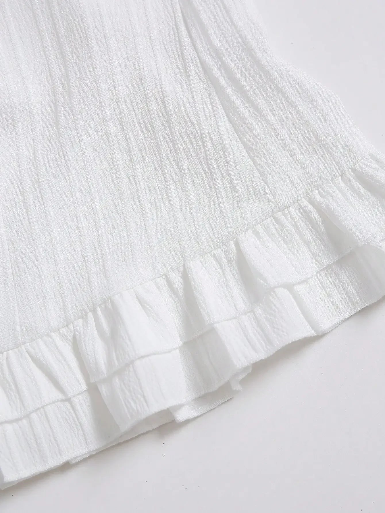 Womens Summer Solid White Ruffle Short Sleeve Blouse
