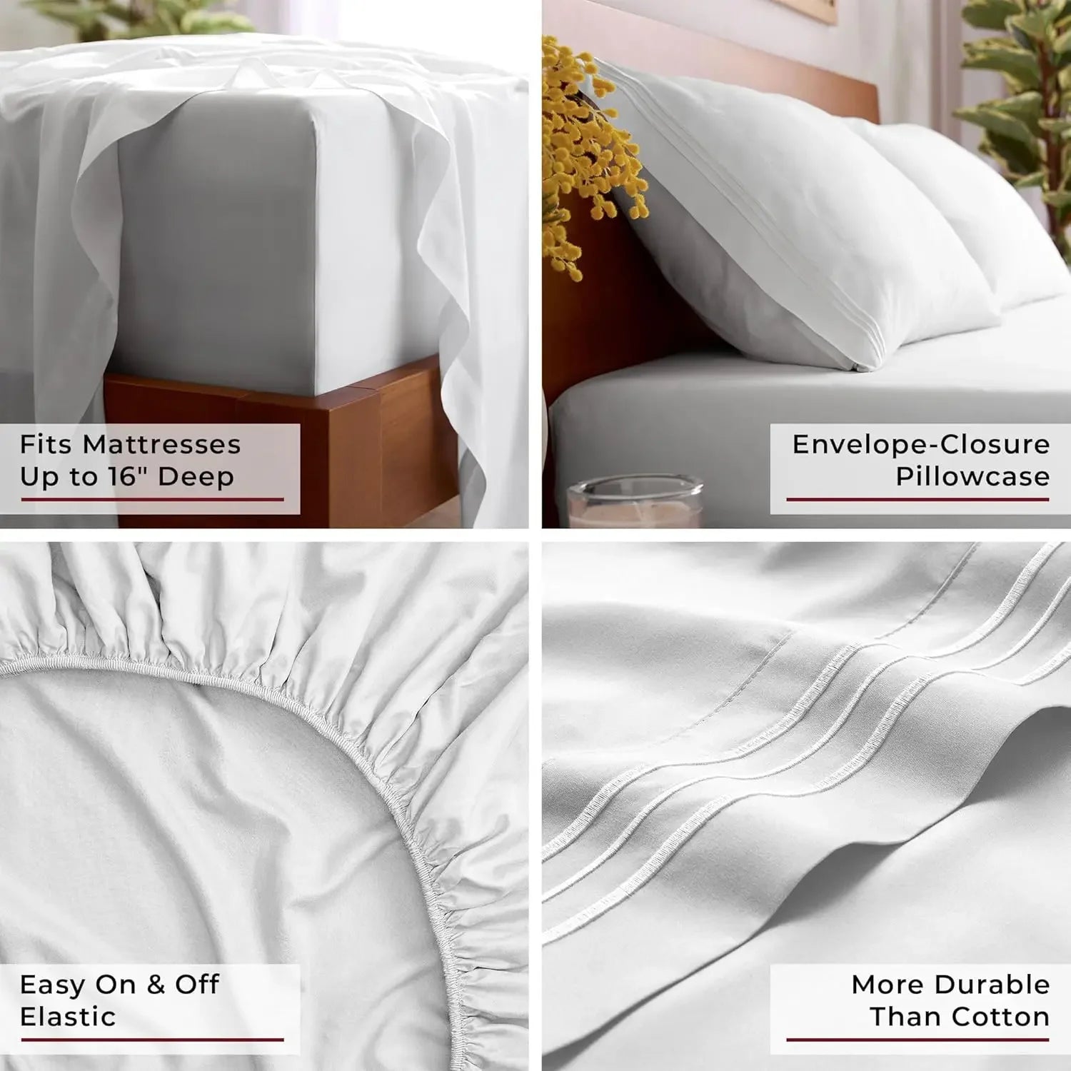 Queen Sheets Set - 4 PC Iconic Collection Bedding - Hotel Luxury, Extra Soft, Cooling Bed Sheets - Wrinkle, Fade, Stain Resistant (Queen, White)