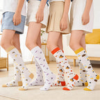 4 Pairs Cartoon Printed Compression Socks, Unisex Floral Sports Compression Long Socks, Suitable for Running, Hiking and Cycling, Made of Breathable, Sweat-Wicking and Ventilated Fabric