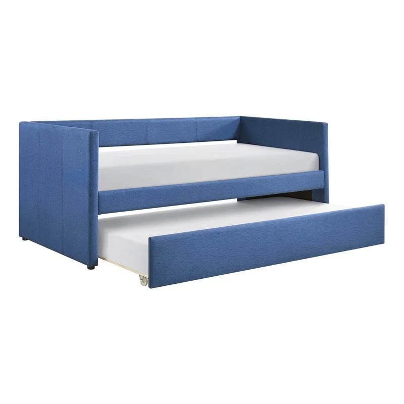 1pc Modern Blue Fabric Daybed with Wooden Frame and Trundle Storage