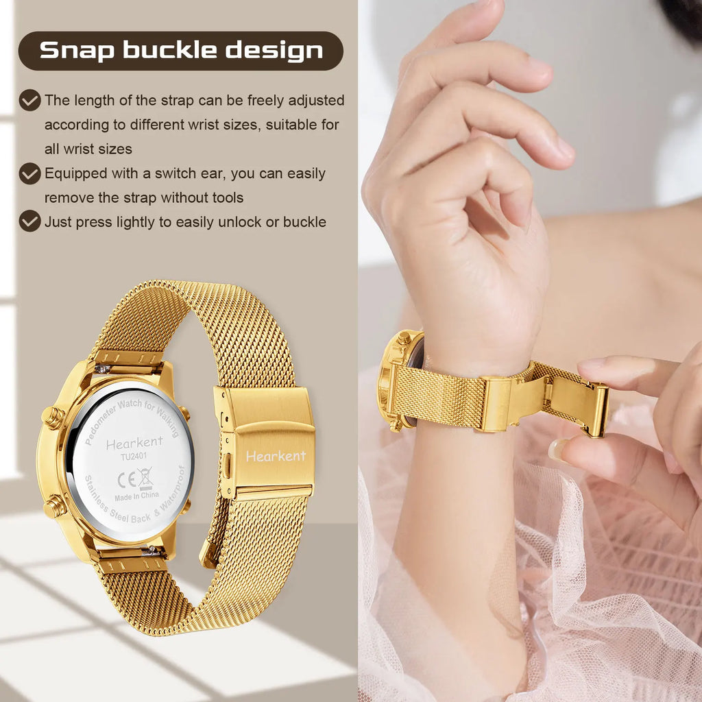 Hearkent Pedometer Watches Sport Step Counter Women's Digital Watches Calories Mile Tracker Waterproof 30M for Walking Running