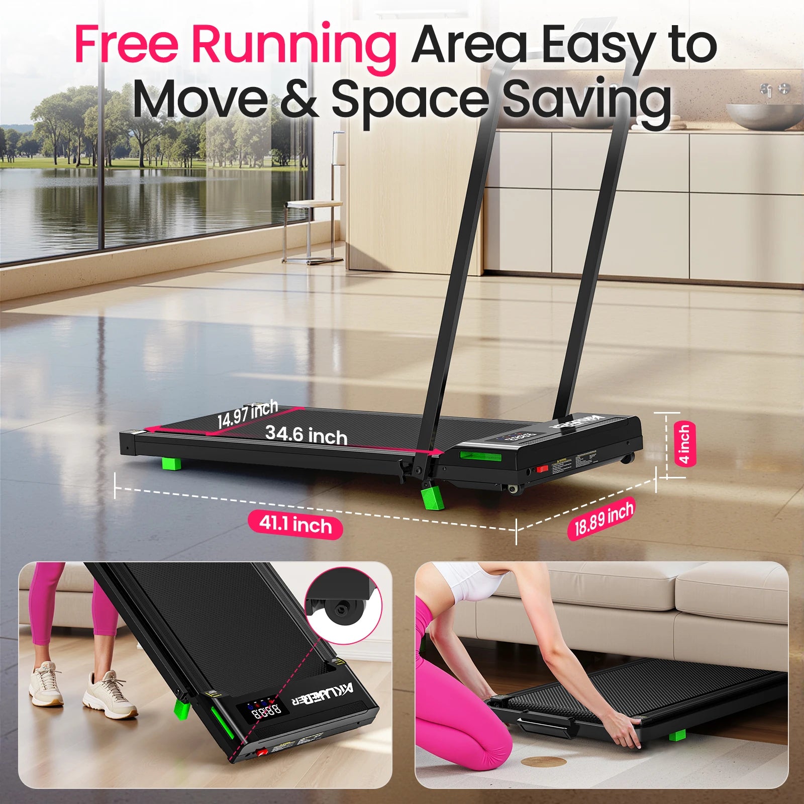 Akluer Walking Pad Treadmill, Portable Under Desk Treadmill 330lbs Capacity, Compact Treadmills Mini Walking Pad, 2.5HP Portable Treadmills with Remote Control, for Home Office Small Space