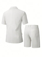 2pcs Men's Short Sleeve Suit Jacket And Shorts Set, Casual And Fashionable Daily Wear, Suitable As Gift For Male Friends