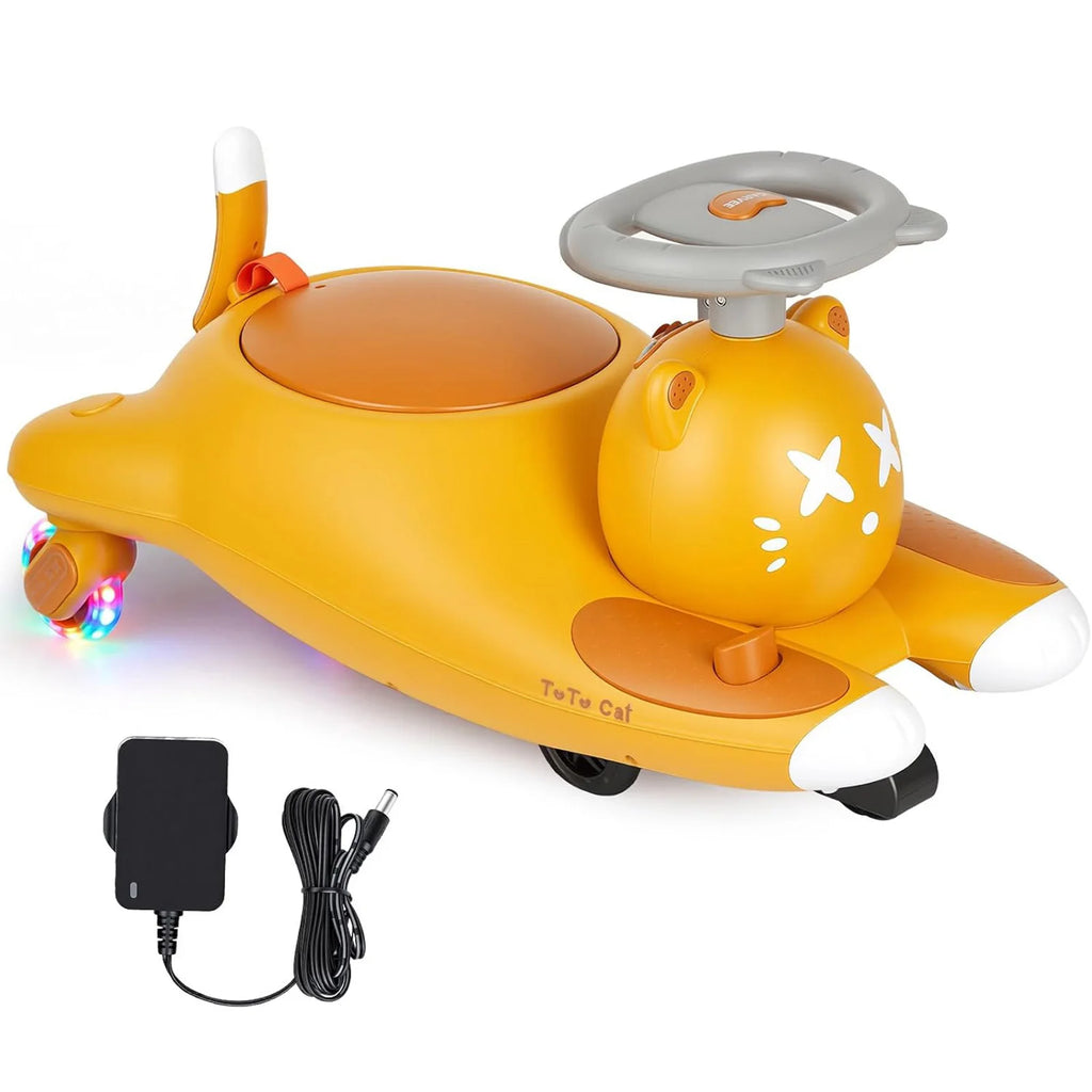 12V Kids Electric Wiggle Ride-On Car With Pedal, Rechargeable Cartoon Cat Twist Toy Vehicle For Toddlers Indoor Outdoor Ride