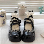 2024 Sweet Heart-Shaped Buckle Lolita Shoes Women Patent Leather Platform Mary Janes Chunky Heels Pumps
