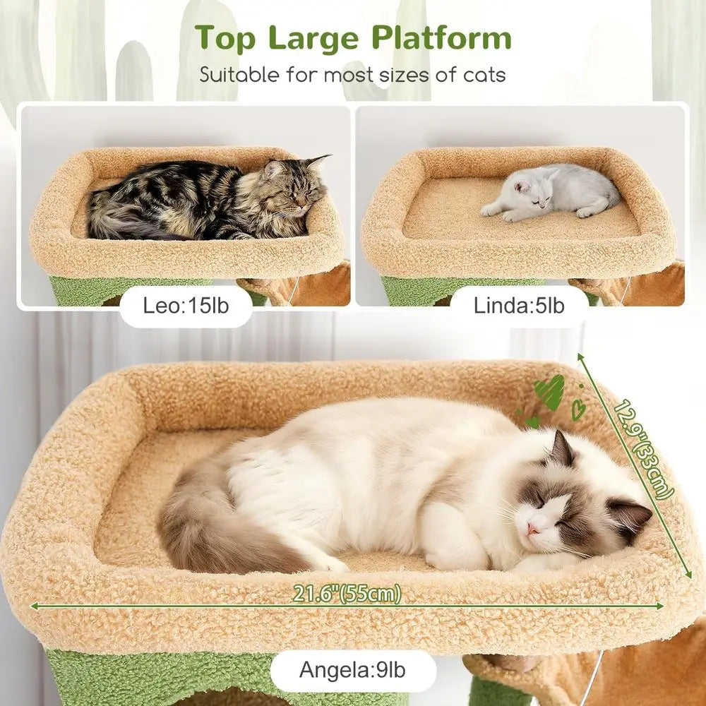 80 Inch Tall Multi-Level Cactus-Inspired Cat Tree with 3 Caves and 3 Baskets for Large Cats