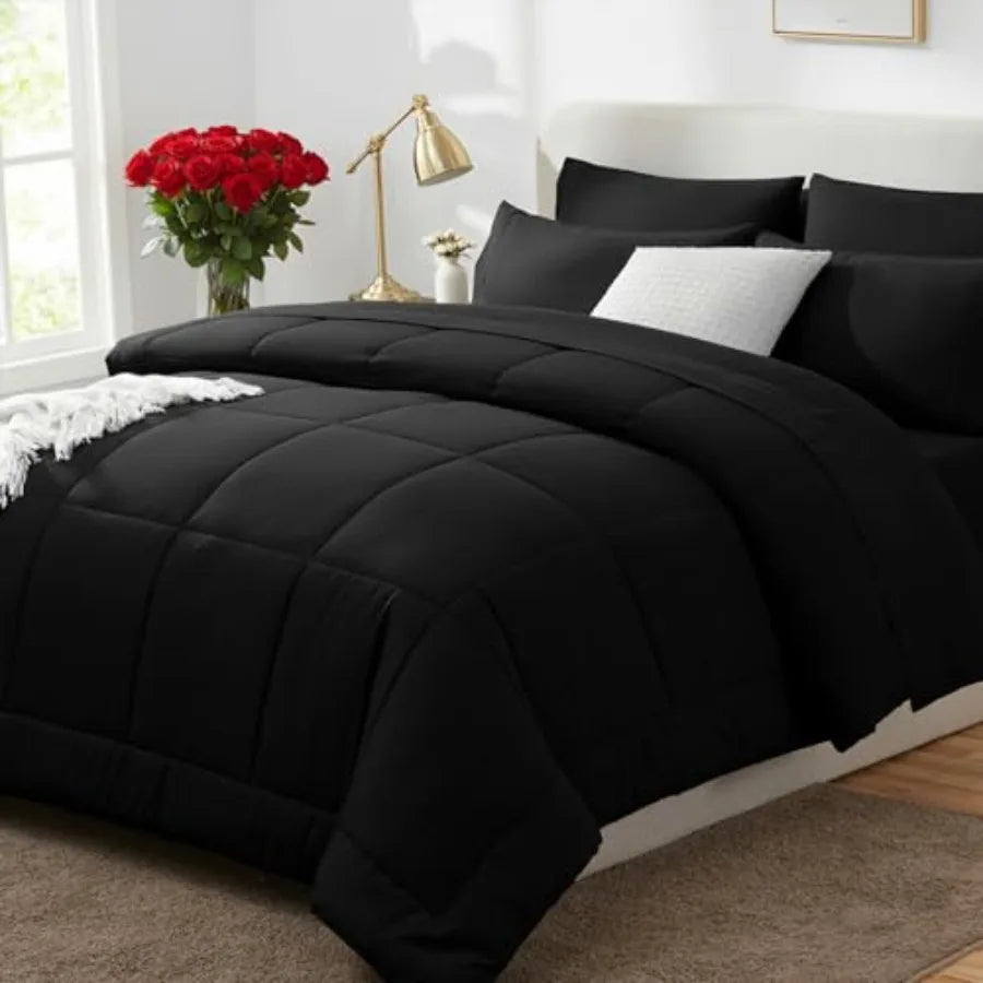 Comforter Set - 7 Pieces Bed in a Bag OEKO-TEX Certified, All-Season Bedding Set, Box-Stitched Down-Alternative Comforter + Fla