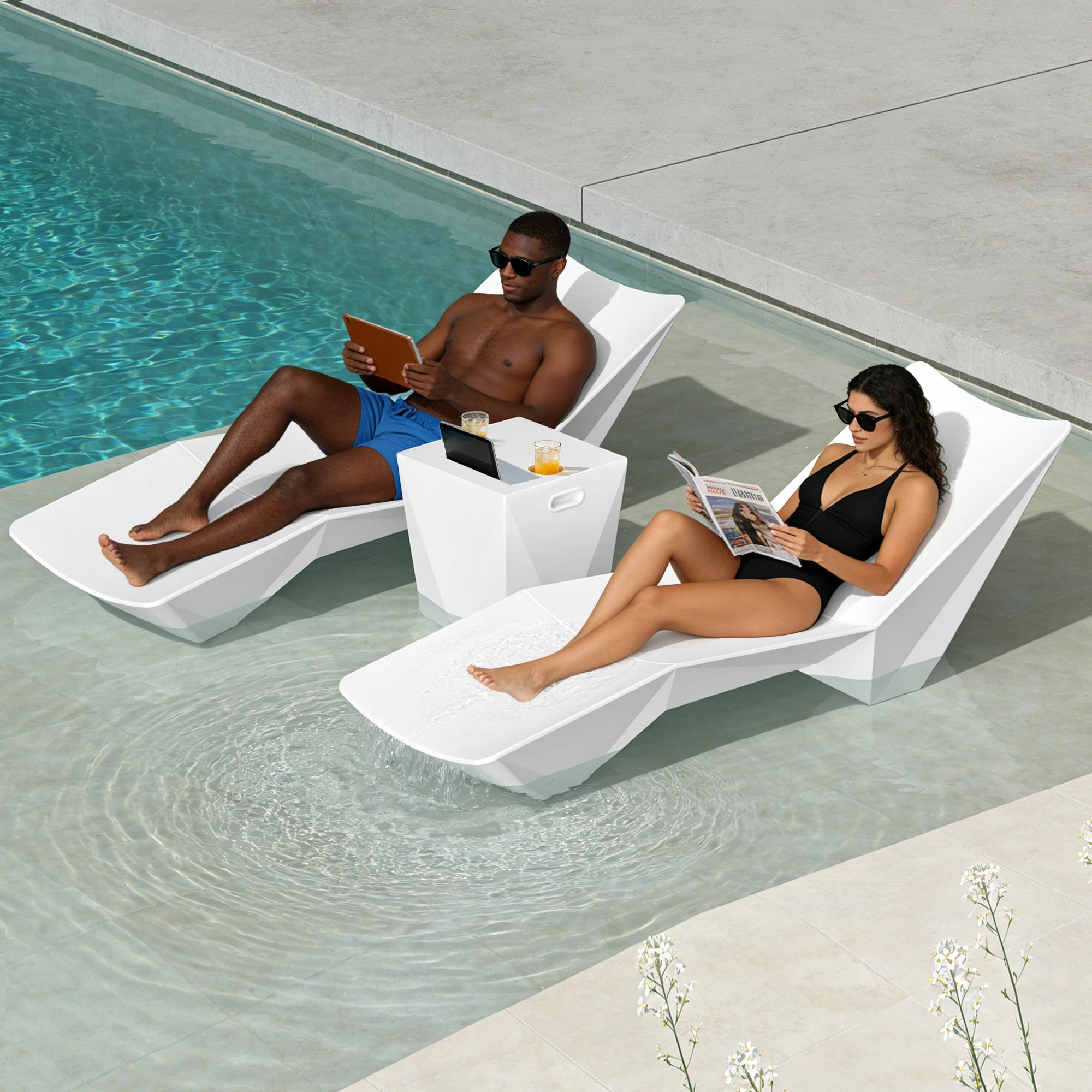 2-Piece Outdoor Furniture Set,S-Shaped Lounge Chair with Side Table, Garden Furniture for Patio, Poolside and Beach