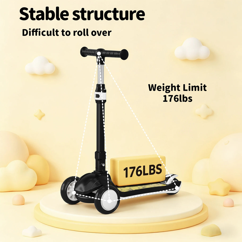SIMATE 3-Wheel Kids Kick Scooter Ages 3-12, LED Light Wheels, 3 Adjustable Heights, Wide Anti-Slip Deck, Max Load 110 Lbs