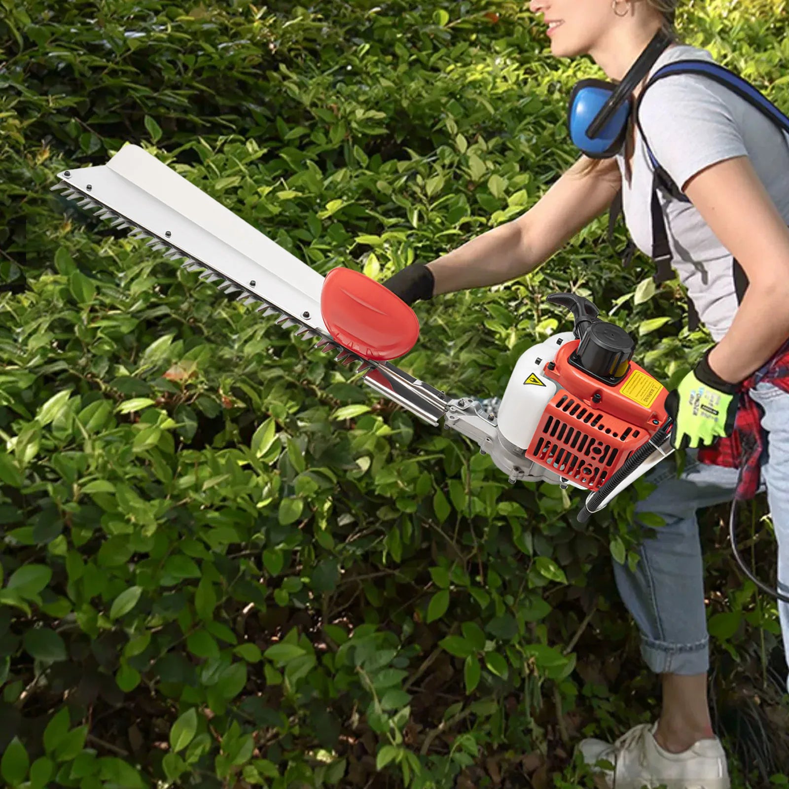 Petrol Hedge Trimmer Machine, 22.5CC 2-Stroke Engine with 27.6 Inch Double-Sided Blade, for Garden Shrub Pruning Yard Landscaping, Heavy Duty Cordless Hedge Cutter with Gloves & Goggles Kit