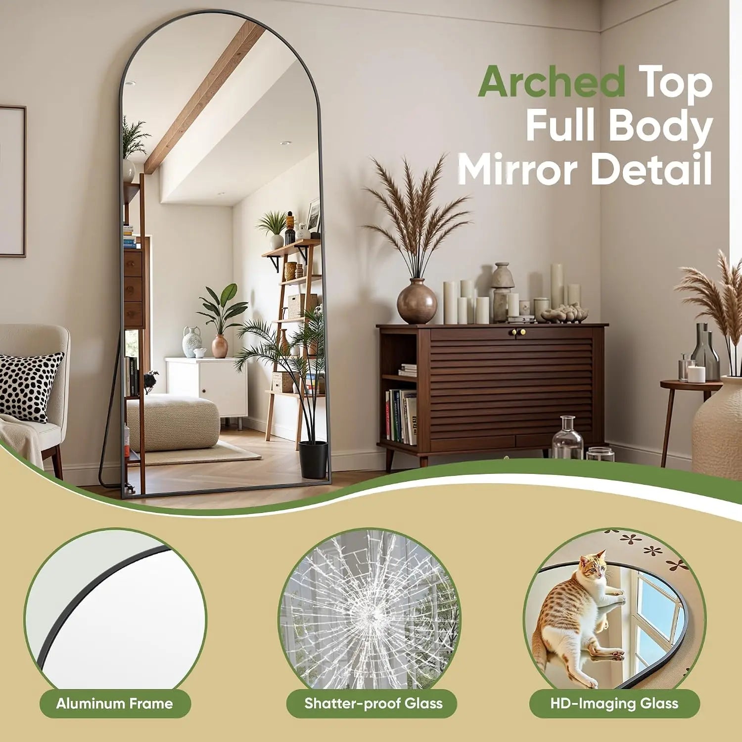 Arched Full Length Mirror 58 x 18 Inch, Full Body Mirror with Stand, Standing Hanging or Leaning Against Wall,, Customized