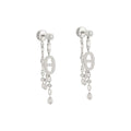 Silver Plated Paved Oval Link Multi-Stone Drop Earrings with Mixed CZ & Chain Dangle Design