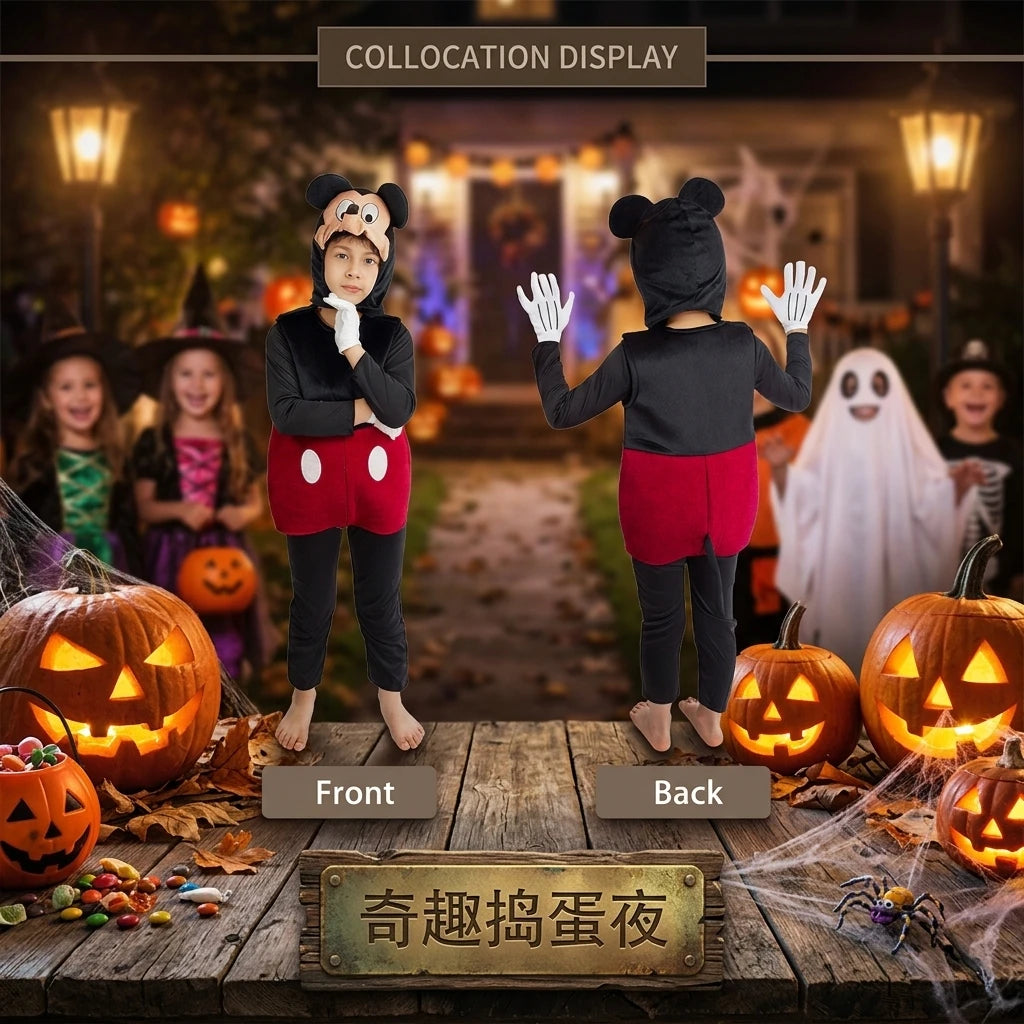Halloween Costume Adult Family Mouse Cartoon Animal One Piece Romper Jumpsuit Set Party Outfit Plush Fleece