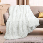 Extra Soft Fuzzy Faux Fur Throw Blanket 50x60, Reversible Lightweight Fluffy Cozy Plush for Couch Sofa Bed, Pure White