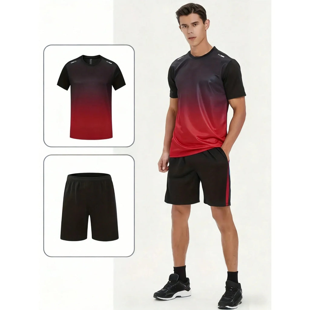 Men's casual sports suit shorts and short sleeves, outdoor hiking and park beach travel outfit, quick drying and lightweight