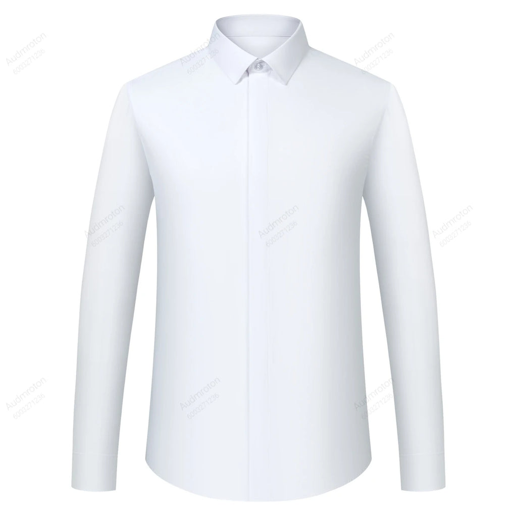Men's Formal French Cuffs Dress Shirts Hidden Button Front Long Sleeve Tuxedo Shirt Random Metal Cufflinks