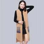 Spring and Autumn New Loose Vest Mid-Length Cardigan Women's Knitwear Sleeveless Vest Jacket