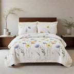 3 Pieces  Yellow Flower Quilt Set Twin Full Queen King Size, Paisley Patchwork Plaid Bedspread Bedding Sets  Coverlet Set.