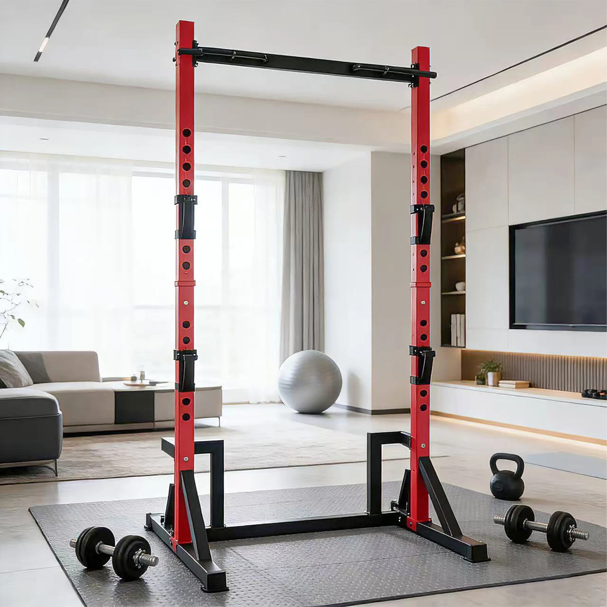 KERDOM Multifunction Power Rack with Pull up Bar, Heavy Capacity 360kg, Height Adjustable Squat Stand Rack for Home Gym Equipment, Power Tower Pull Up Dip Station Training Fitness Equipment for Home Outdoor Muscles Trainer, B